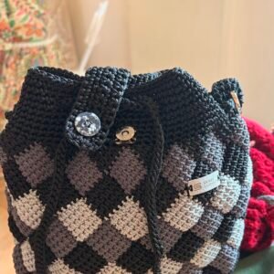 Handmade Crochet Argyle Bucket Hand Bag