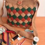 The Earthy Argyle Crochet Shoulder Bag – Green, Rust & Beige