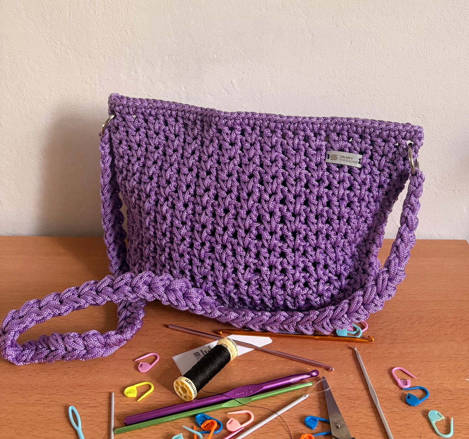 Lilac Purple Crochet Shoulder Bag