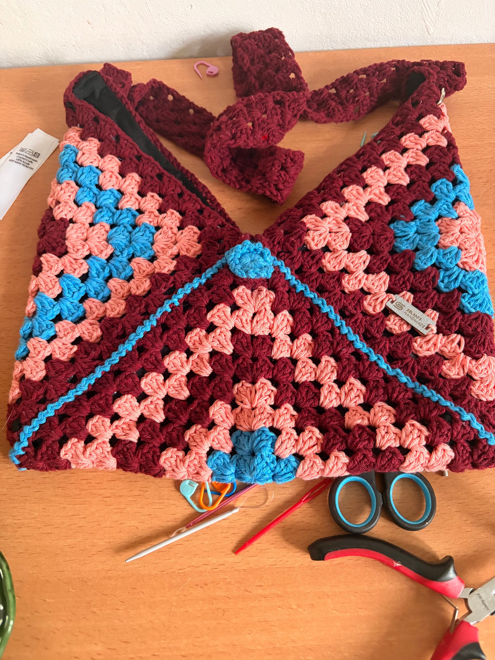 Retro Crochet Granny Square Tote Bag