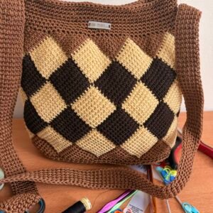 Geometric Diamond Crochet Purse – Durable Polyester with 100% Cotton Lining