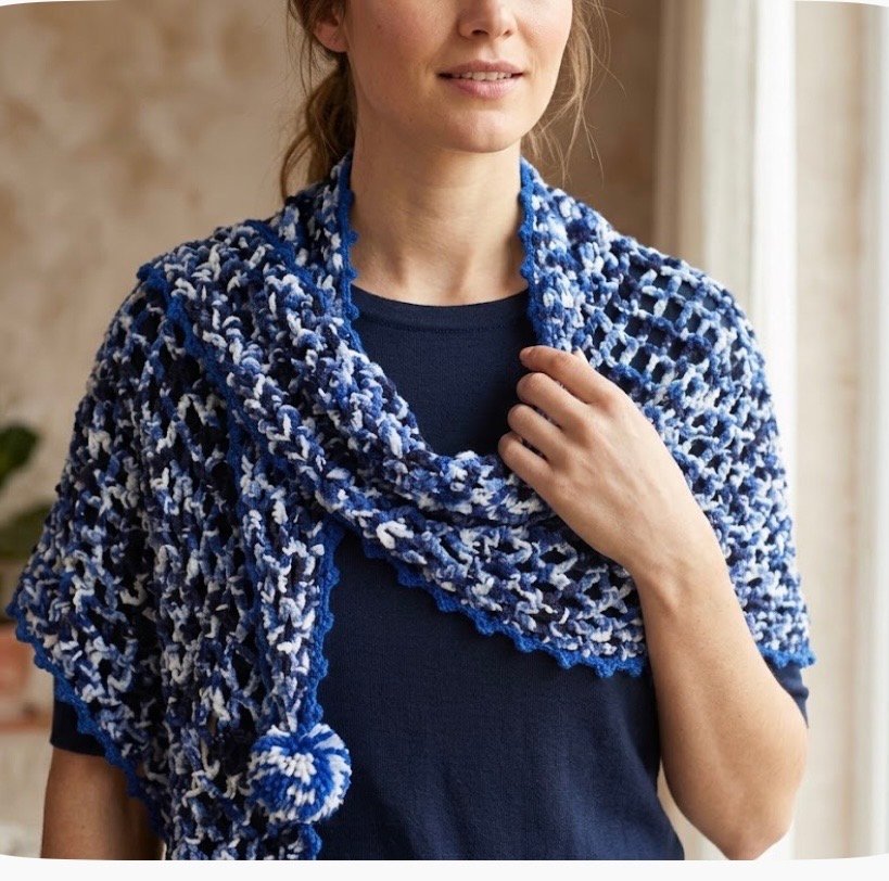 Sapphire Tide shwal with pom pom