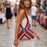 Retro Crocheted Cotton Granny Square Tote Bag