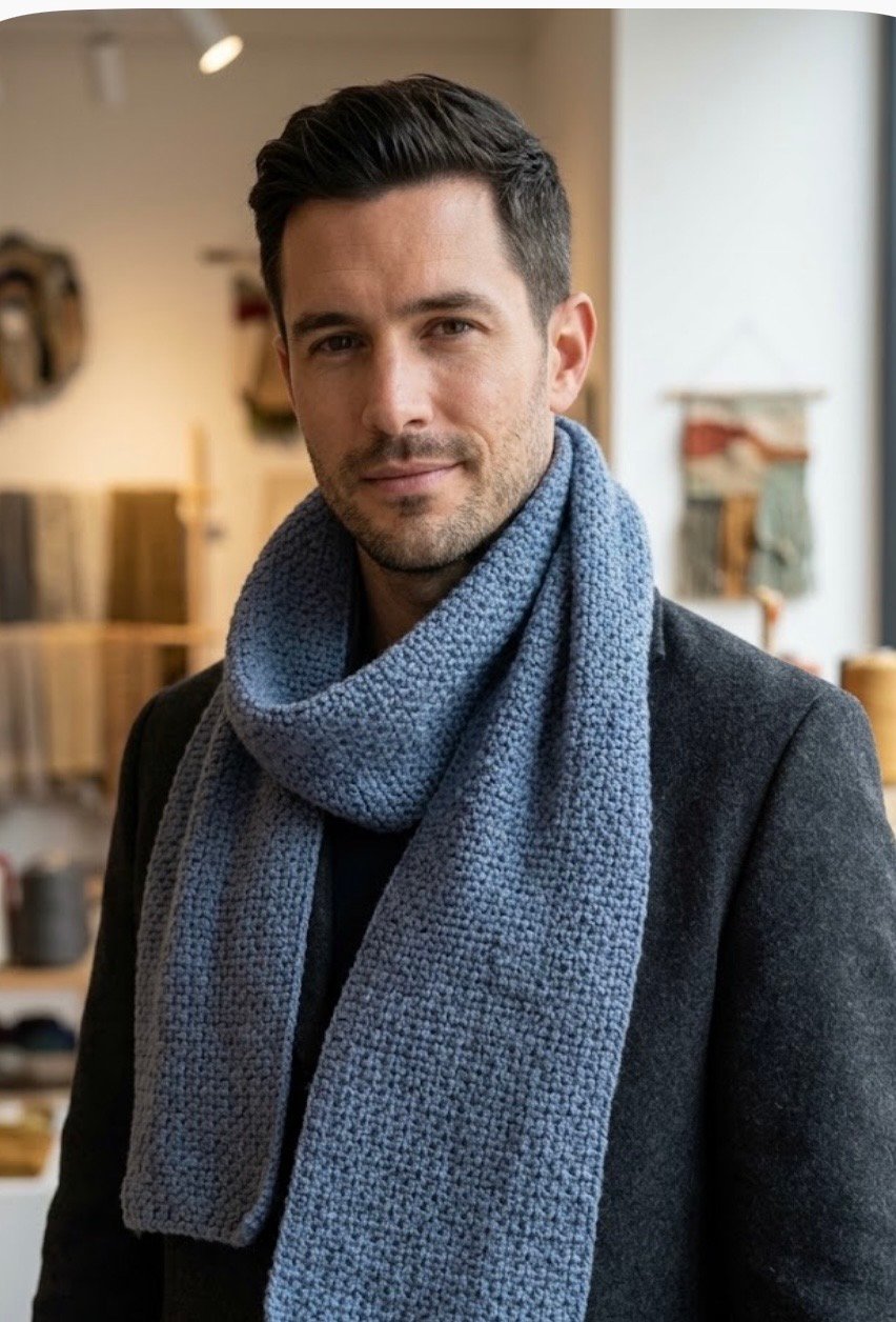 Classic Denim Colour Crochet Scarf | Unisex Smart-Casual Neckwear