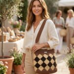 Geometric Diamond Crochet Purse – Durable Polyester with 100% Cotton Lining
