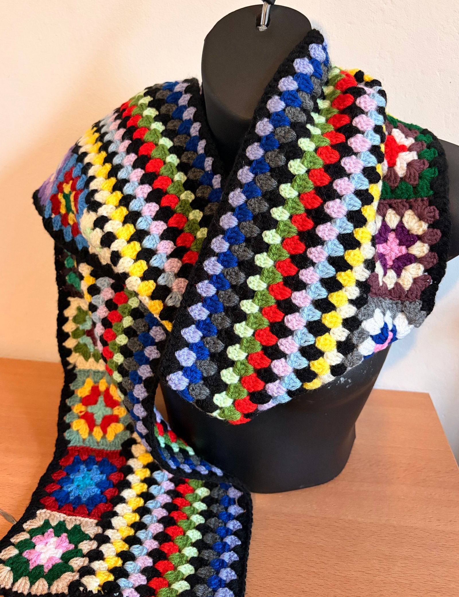 Handmade Retro Granny Square Crochet Scarf