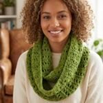 Hand-Crocheted Green Infinity Scarf