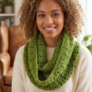 Hand-Crocheted Green Infinity Scarf