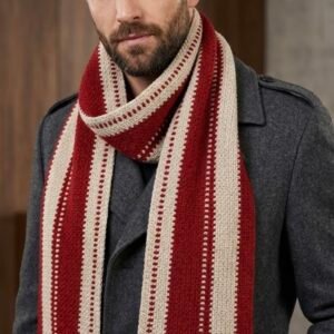 Classic Red & Cream Striped Hand Crochet Scarf