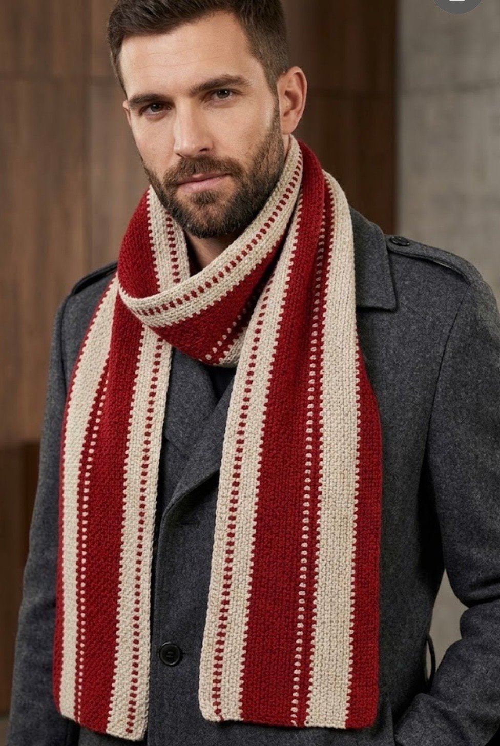Classic Red & Cream Striped Hand Crochet Scarf