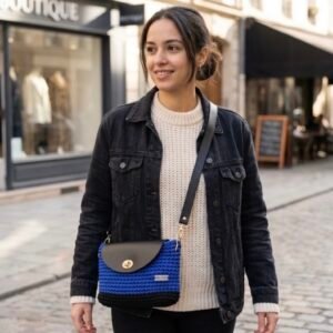 Handmade Royal Blue & Black Crocheted Crossbody Bag