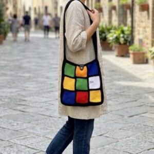 Hand Crocheted Retro Rubik’s Cube shoulder Bag
