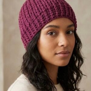 Hand Crocheted deep plum Velvet-Touch Wool Beanie