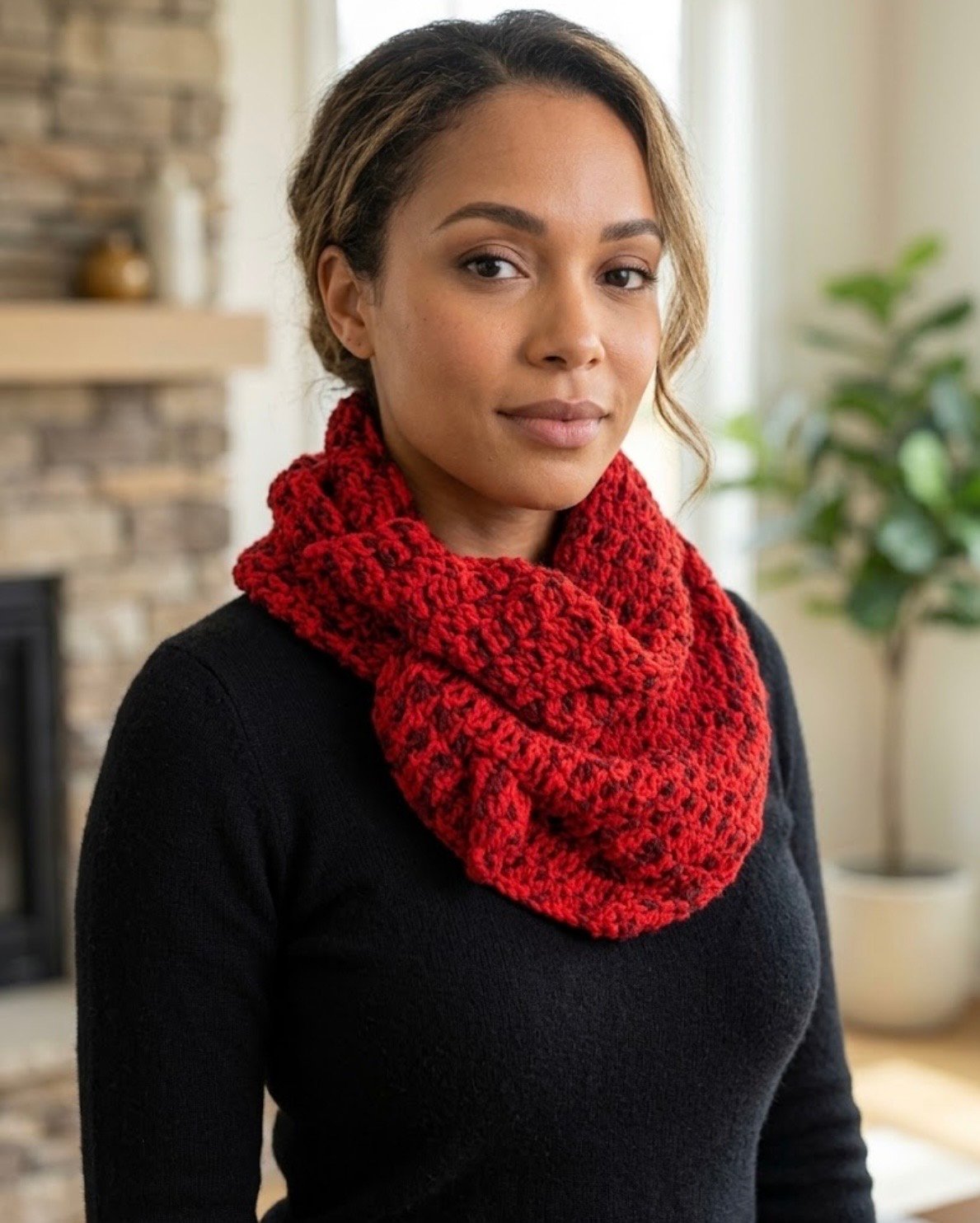 Hand-Crocheted Wool & Skincare Velvet Keyhole Scarf