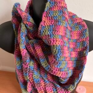 Hand Crocheted Wool and Cashmere mix yarn keyhole scarf